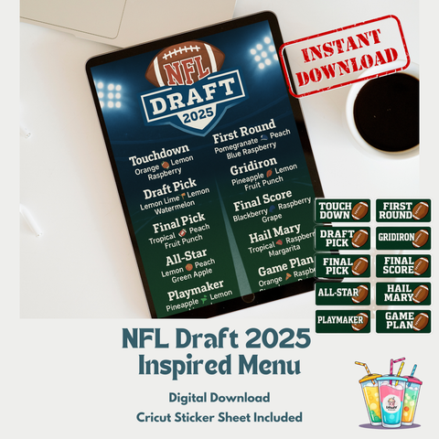 NFL Draft 2025 Inspired Menu & Sticker Set – Digital Download for Distributors
