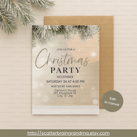 Editable Christmas Party Invitation Template | Elegant Winter Holiday Invite | Canva Template | Printable PDF Instant Download