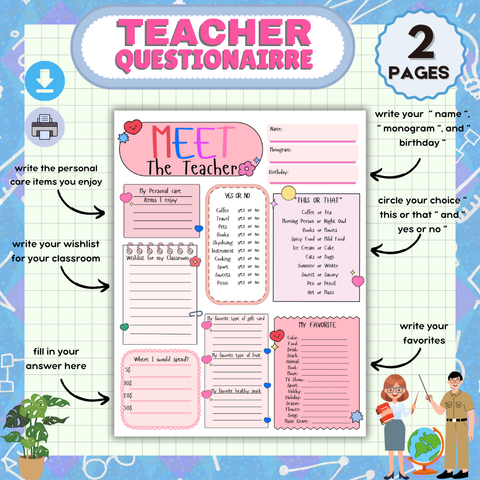 Teacher Questionnaire Printable – Back to School Form for Parents and Students