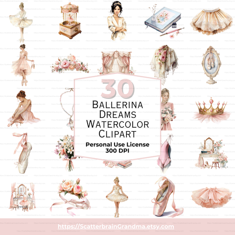 Ballerina Watercolor Clipart Set | Pink Ballet Dancer PNG Images | Cute Ballerina Girls Printable Stickers | Commercial Use | Instant Download