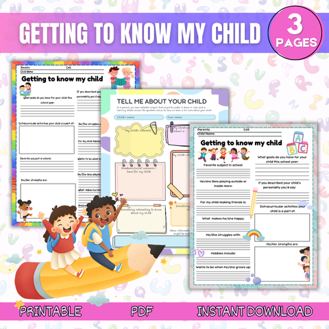 Getting to Know My Child Worksheet – Printable Preschool or Homeschool Parent Resource