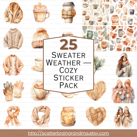 Sweater Weather Cozy Fall Sticker Pack | 21+ PNG Stickers | Transparent Background | Printable + Digital Download
