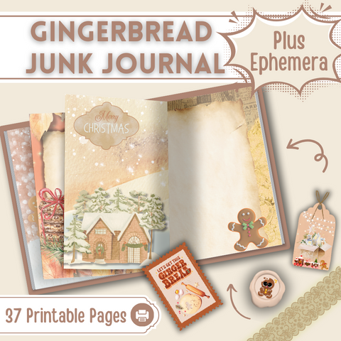 Gingerbread Junk Journal Kit • Printable Christmas Ephemera & Pages • Holiday Scrapbook PDF • Instant Download
