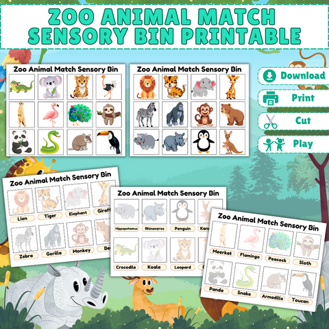 Zoo Animal Match Sensory Bin – Printable Matching Activity for Toddlers and Preschoolers