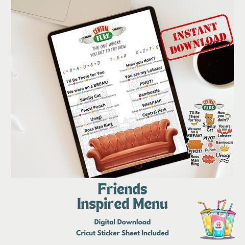 Friends TV Show Inspired Tea Menu & Sticker Set – Digital Download for Distributors