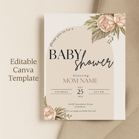 Elegant Baby Shower Invitation – Blush Floral Canva Template