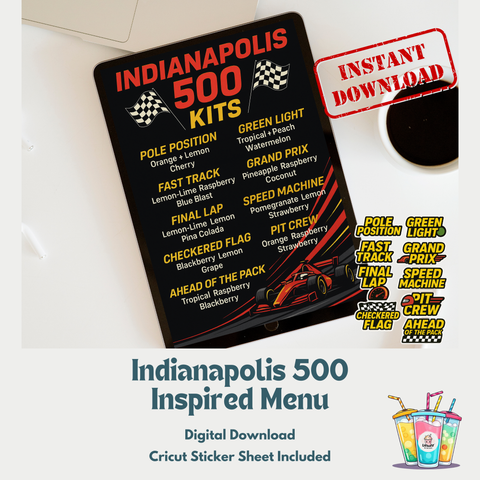 Indianapolis 500 Loaded Tea Menu & Sticker Set – Digital Download for Distributors
