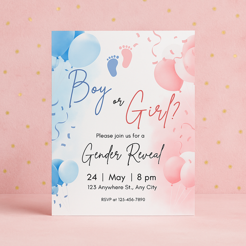 Editable Gender Reveal Invitation Template — Pink & Blue Baby Shower Digital Download, Boy or Girl Printable Invite