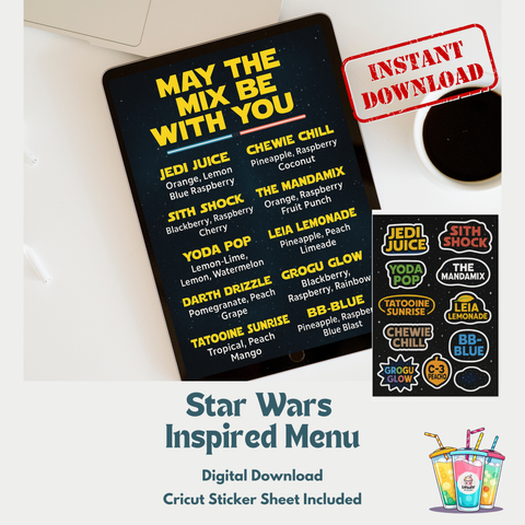 Star Wars Inspired Energy Menu & Sticker Set – Digital Download for Distributors