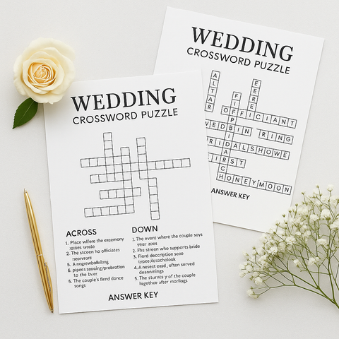 Printable Wedding Crossword Puzzle Game – Fun Bridal Shower Activity, Instant Download PDF