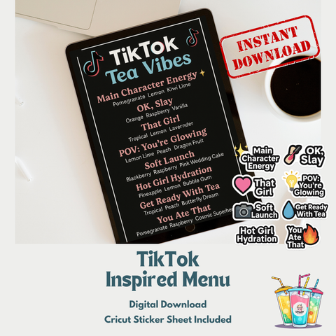 TikTok Tea Vibes Menu & Sticker Set – Digital Download for Distributors
