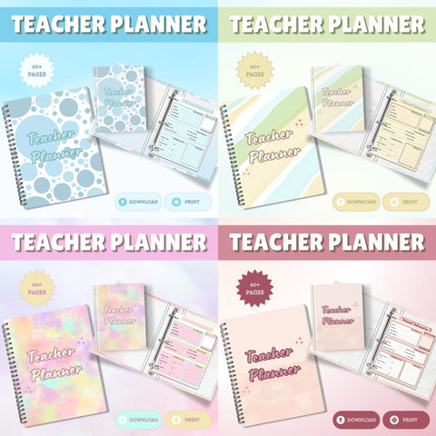 Editable Teacher Planner – Choose Your Color (Blue, Green, Colorful, Pink)