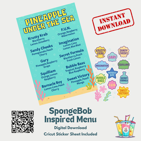 Pineapple Under the Sea Tea Menu + Sticker Sheet – Printable Set for Distributors