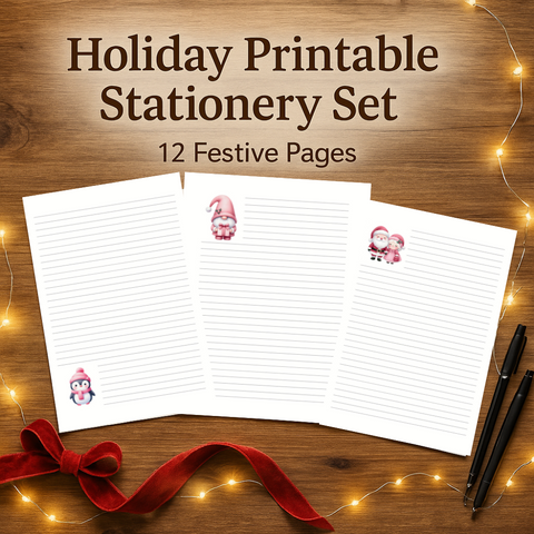 Holiday Printable Stationery Set – 12 Festive Letter Pages for Christmas & Winter Notes | Instant Download Digital Paper