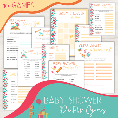 Gender Neutral Baby Shower Games Bundle • 10 Printable Unisex Shower Activities • PDF Baby Shower Games • Instant Download