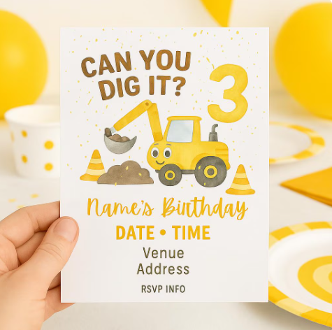 Can You Dig It Birthday Invitation | Construction Party Invite | Editable Template | Boys 3rd Birthday | Instant Download Printable