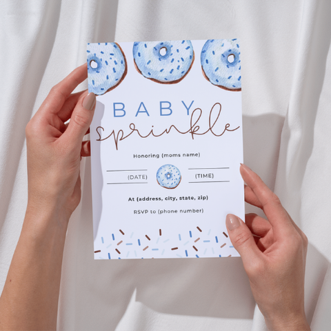 Editable Baby Sprinkle Invitation Boy – Blue Donuts Canva Template, Instant Download Baby Shower Invite
