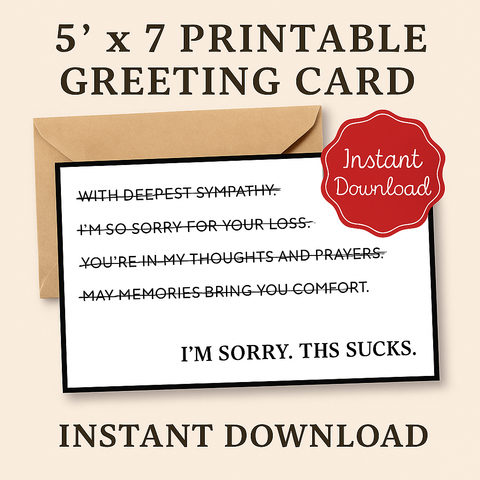 Printable Sympathy Card Bundle – 2 Editable Styles | I'm Sorry This Sucks | Digital Grief Card | Instant Download