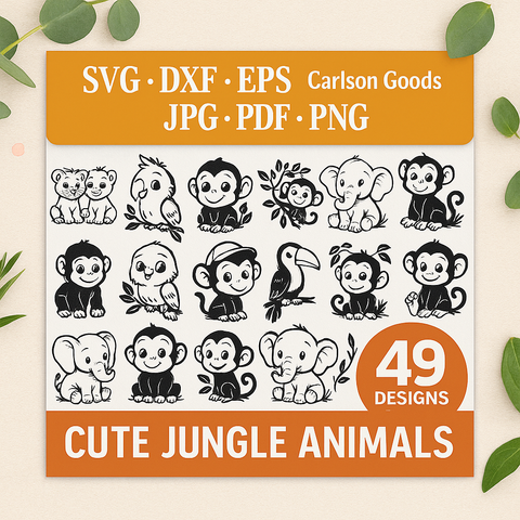 Cute Jungle Animals SVG Bundle • Safari Animal Clipart for Cricut • Baby Animal Cut Files PNG DXF • Jungle Nursery Decor • Instant Download