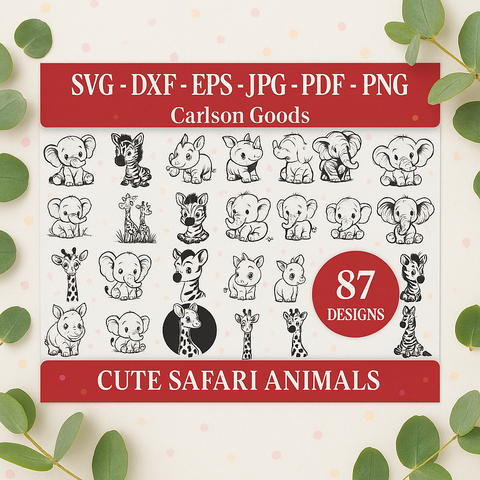 Cute Safari Animal SVG Bundle • Jungle Animal Clipart • Baby Safari Cut Files for Cricut & Silhouette • Kids Birthday PNG • Instant Download