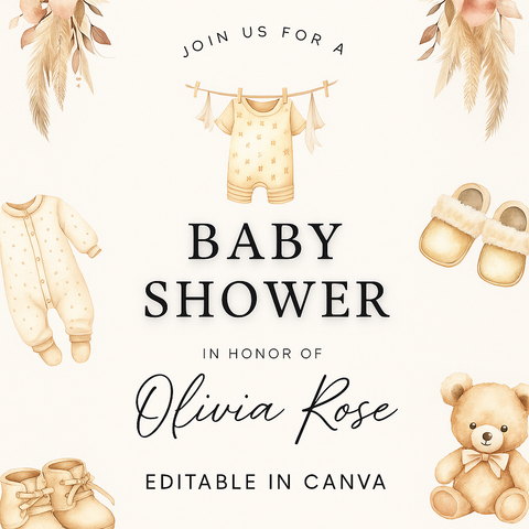 Editable Baby Shower Invitation – Neutral Boho Theme