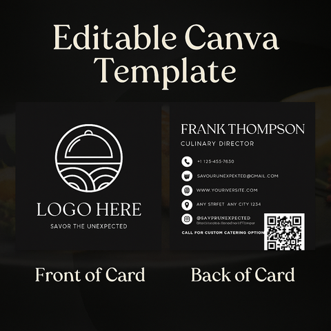 Elegant Editable Food Business Card | Printable Culinary Branding | Custom QR Menu Card | Restaurant Marketing Template