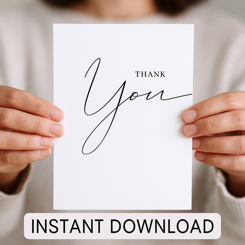 Printable Thank You Card • Minimalist Script 5x7 Card • Digital Download Stationery