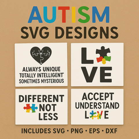Autism Awareness SVG Bundle | 15 PNG Files | Neurodiversity Quotes for Shirts, Stickers, Crafts | Digital Download
