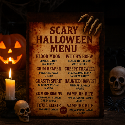 Scary Halloween Drink Kit Menu • Spooky Loaded Tea Party Drinks • Creepy Cocktail Kit Flavors